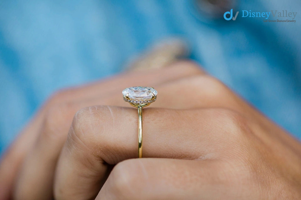 Oval Solitaire Hidden Halo Moissanite Engagement Ring