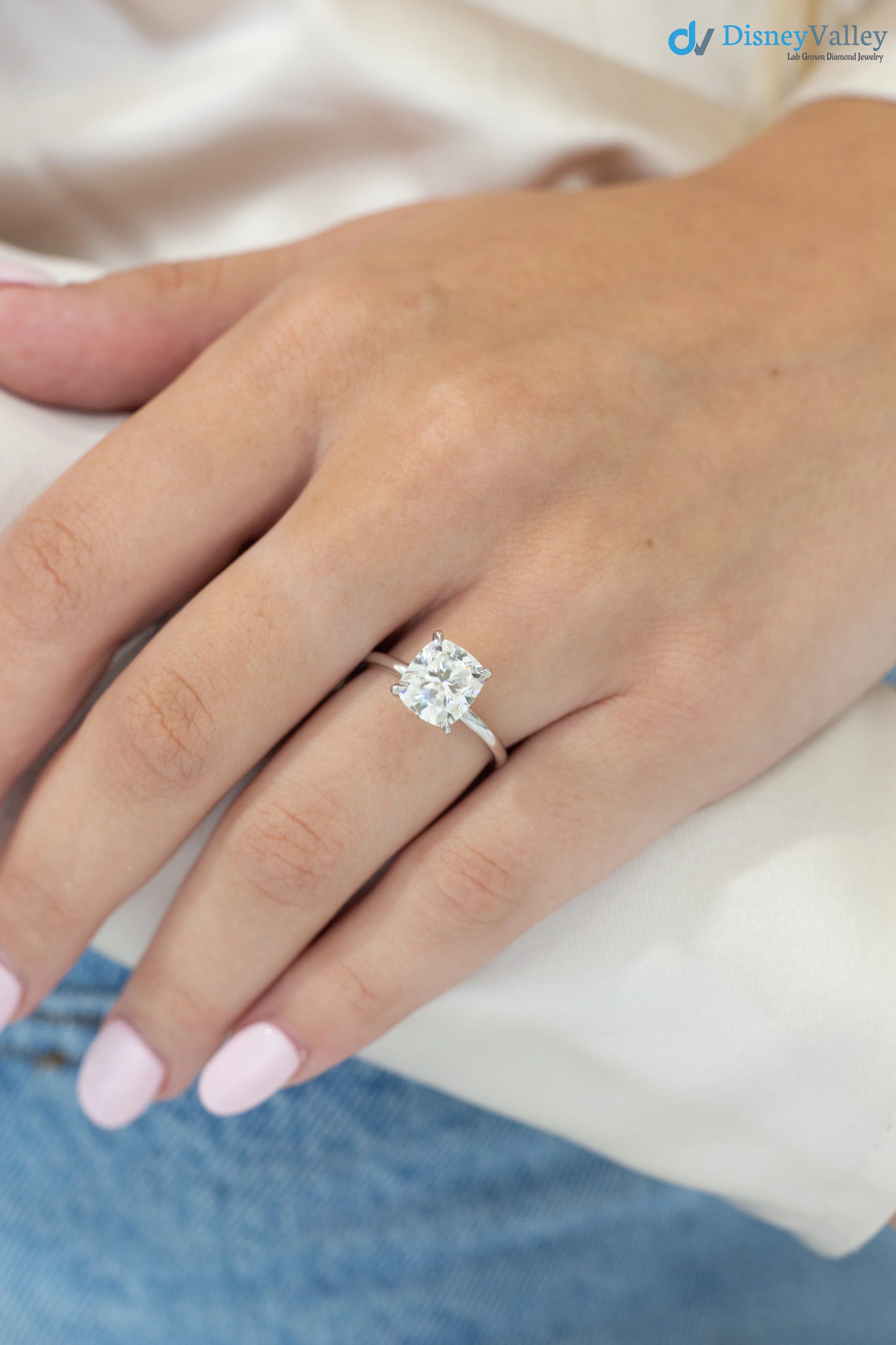 Elongated Cushion Moissanite Solitaire Engagement Ring