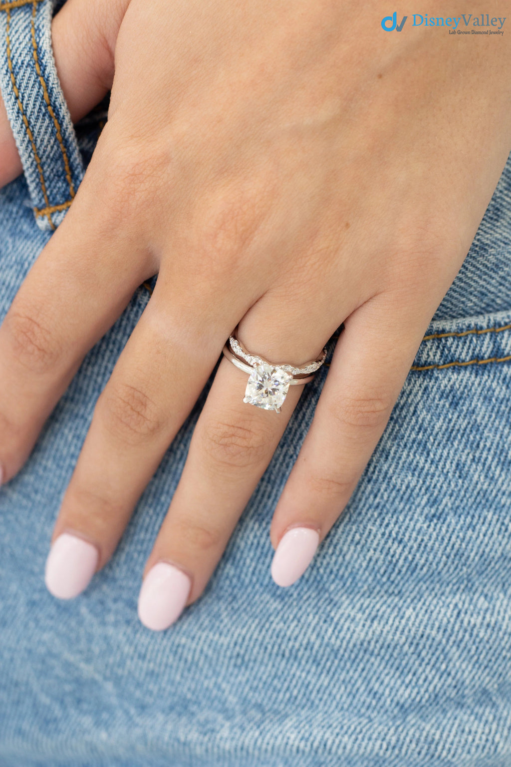 Elongated Cushion Moissanite Solitaire Engagement Ring