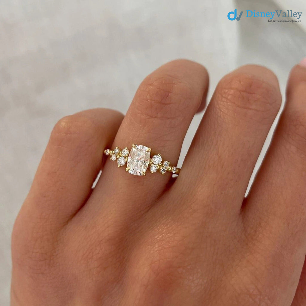 Cushion Moissanite Cluster Engagement Ring
