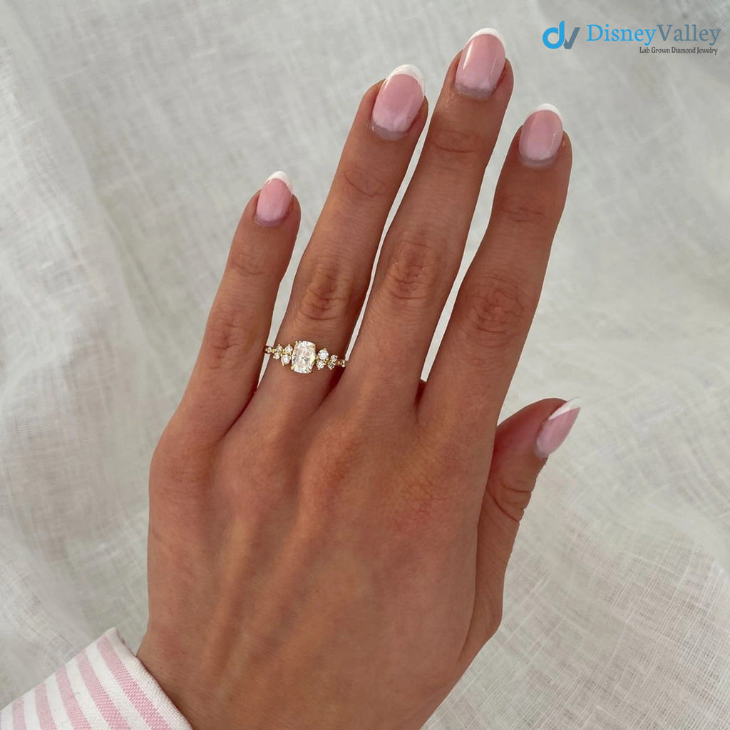 Cushion Moissanite Cluster Engagement Ring