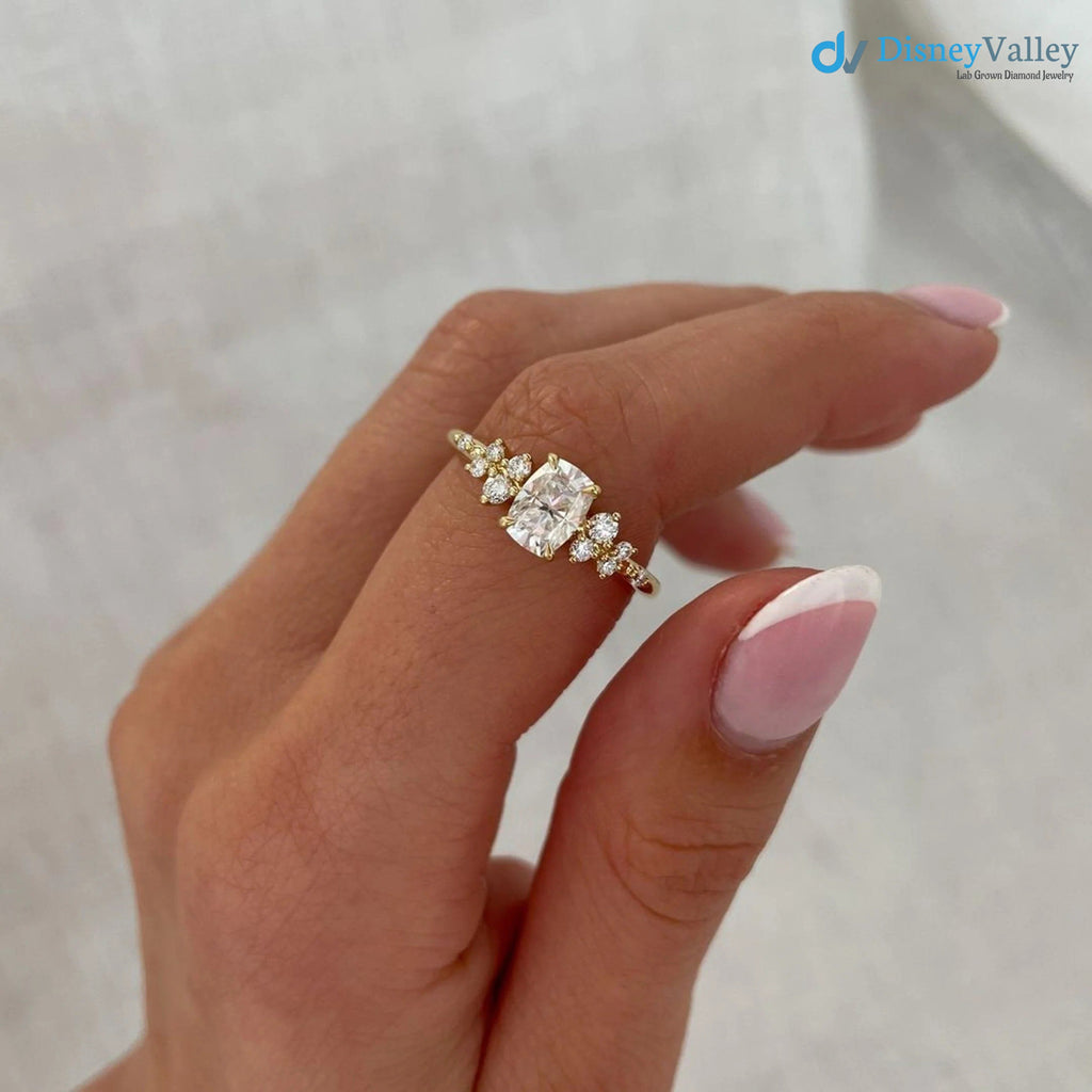Cushion Moissanite Cluster Engagement Ring