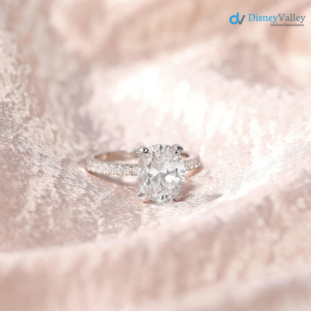 Oval Moissanite Pave Setting Engagement Ring