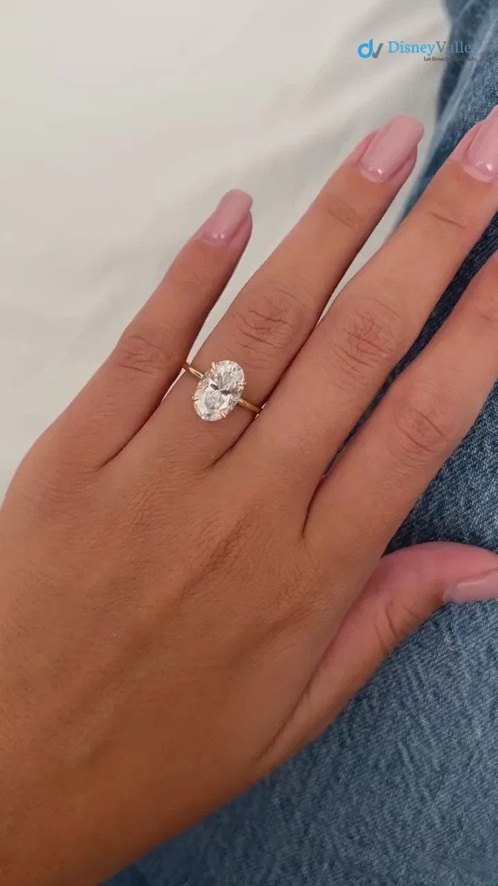 Oval Moissanite Hidden Halo Engagement Ring