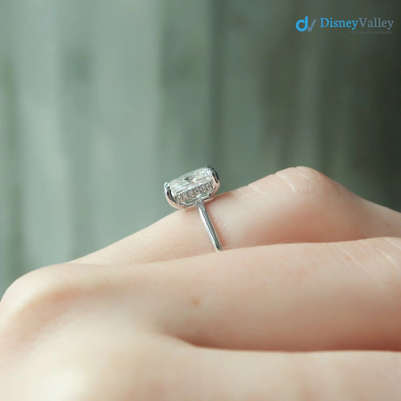 Radiant Lab Grown Hidden Halo Engagement Ring
