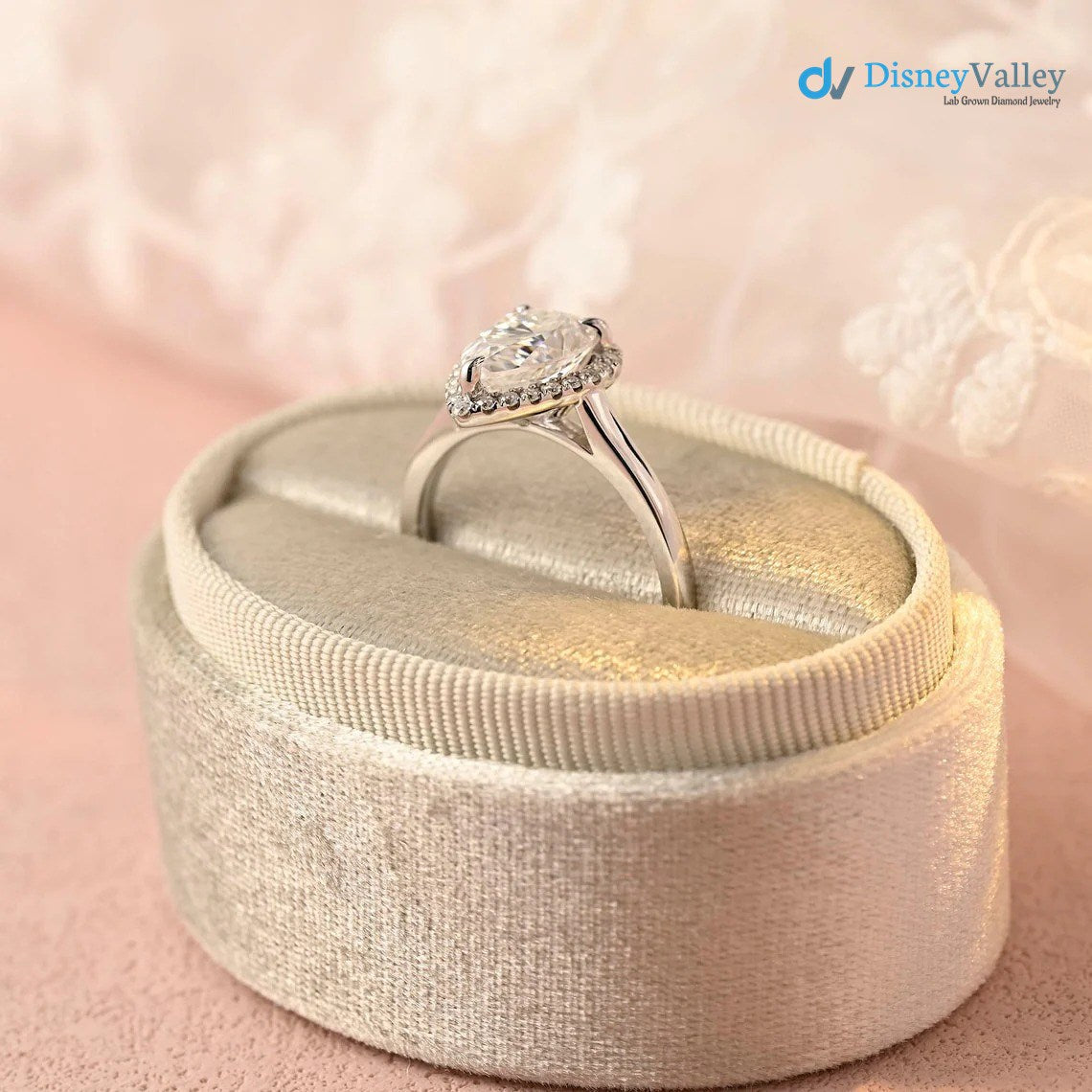 Pear Moissanite Halo Engagement Ring