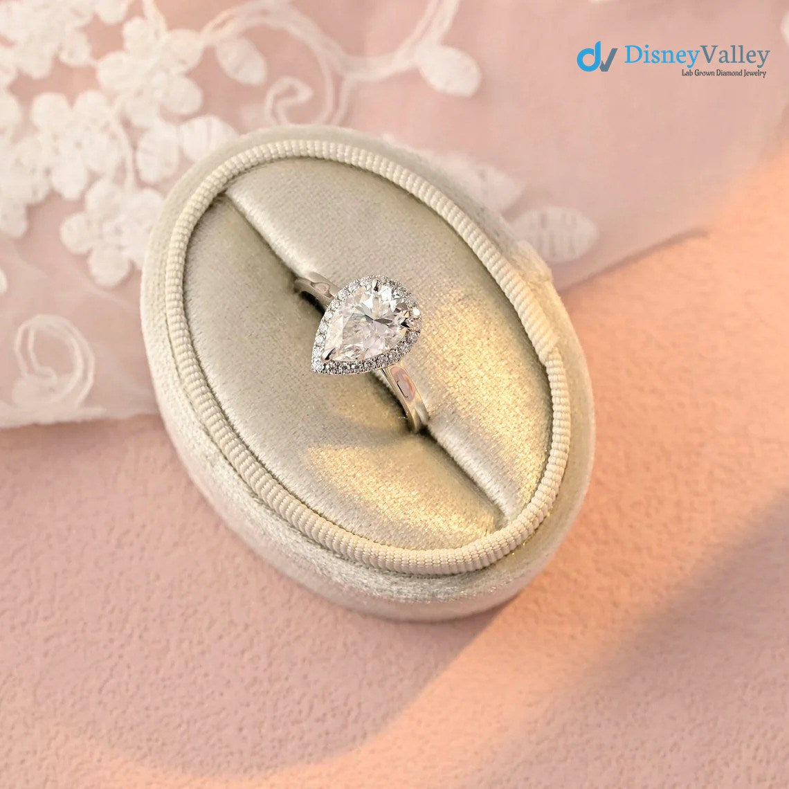Pear Moissanite Halo Engagement Ring