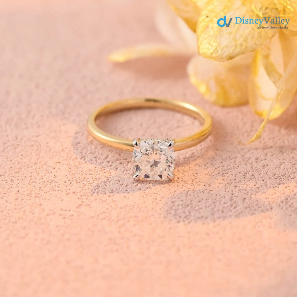 Cushion Moissanite Hidden Halo Engagement Ring