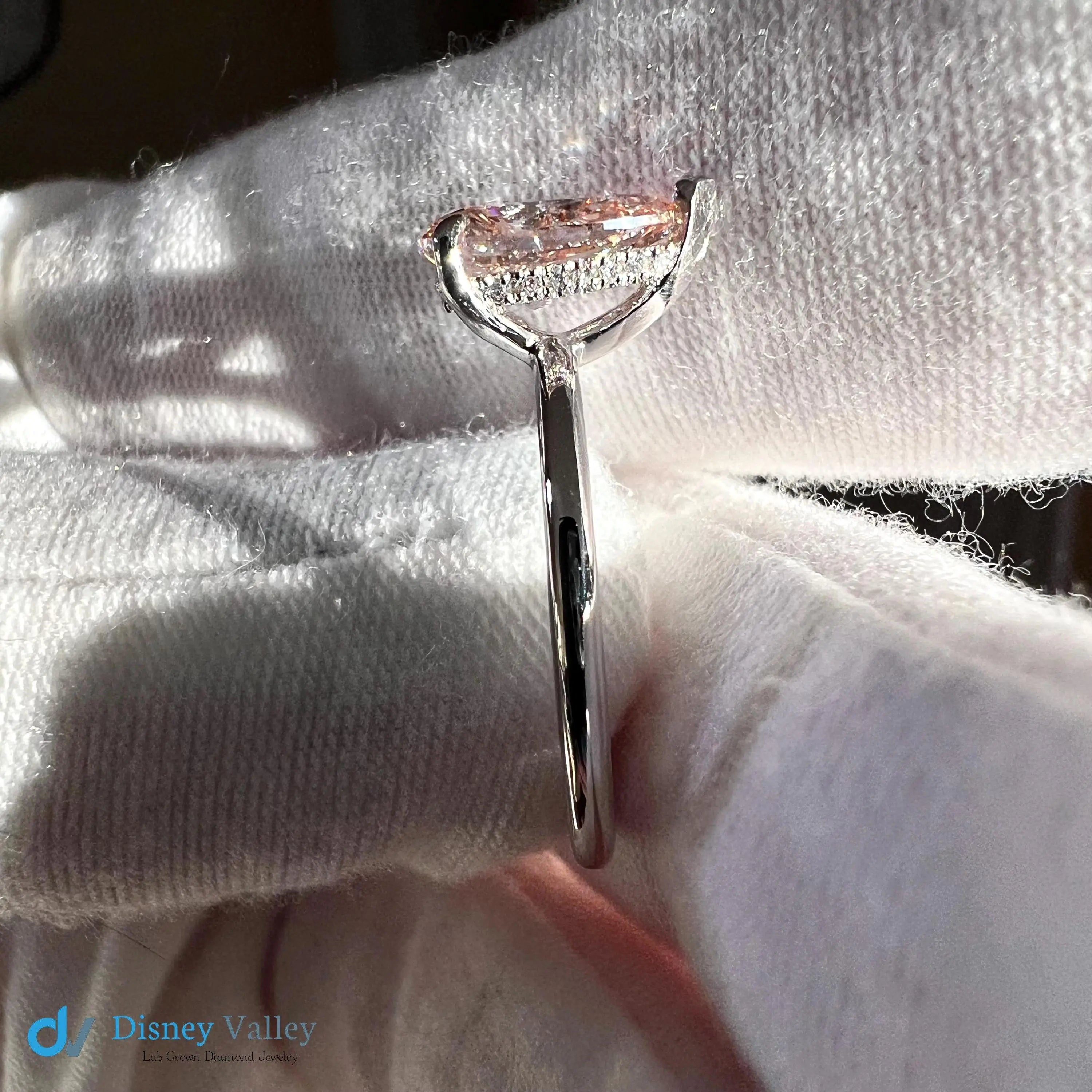 Certified 2CT Pear Fancy Intense Pink Lab Grown Diamond Hidden Halo Engagement Ring - DisneyValley