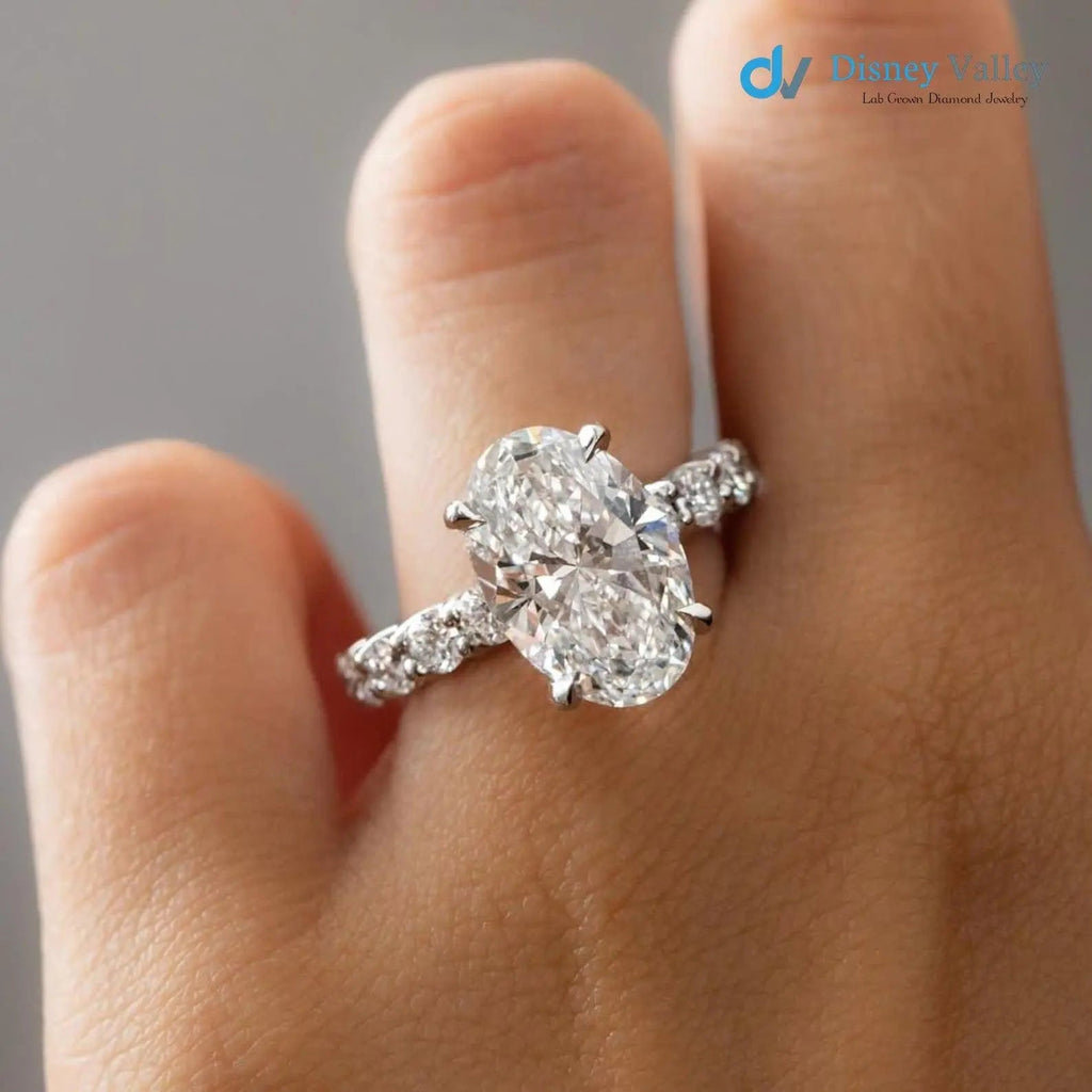 3 CT certified Oval Diamond Engagement Ring, F/VS1 Lab grown Diamond Ring Hidden Halo Ring - DisneyValley