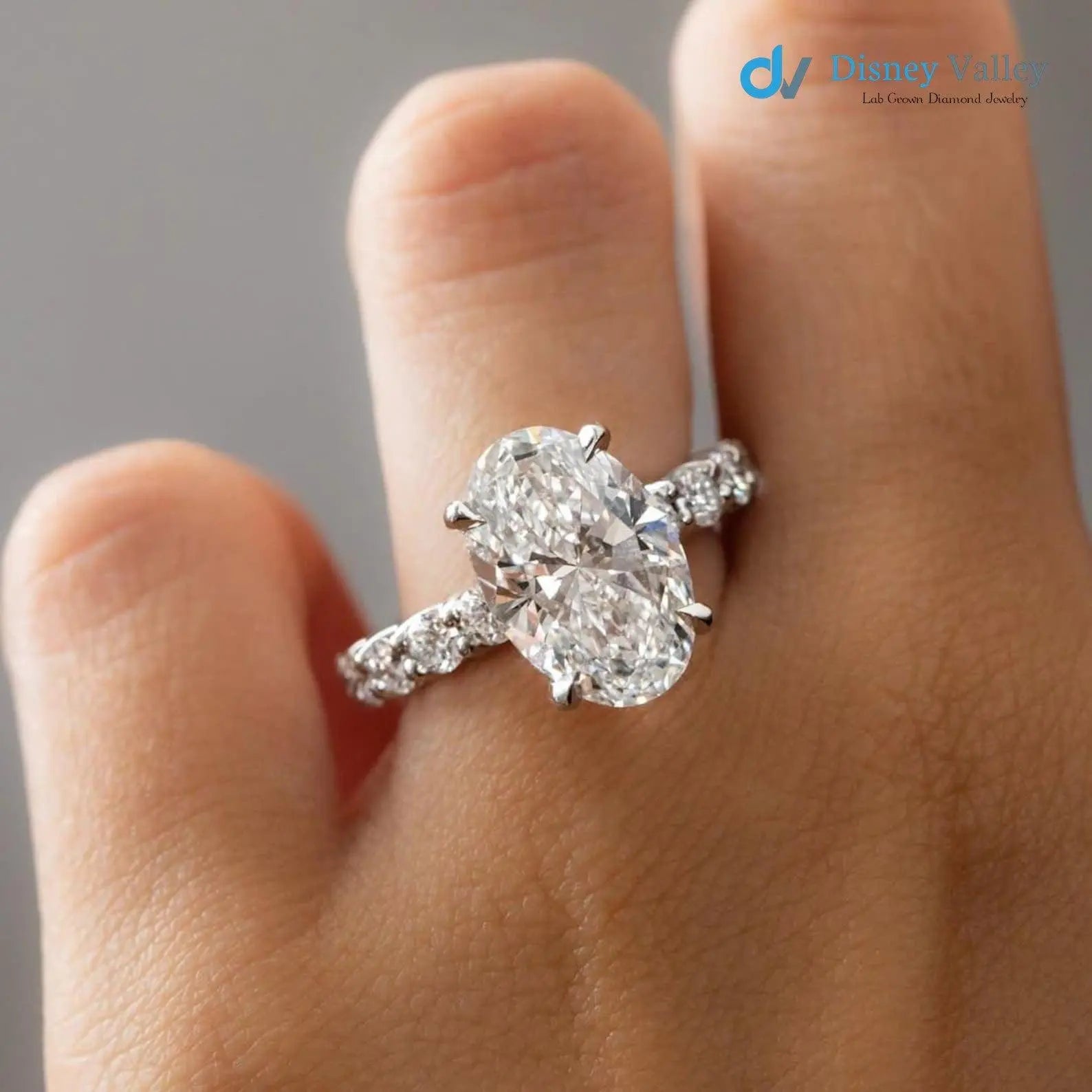 3 CT certified Oval Diamond Engagement Ring, F/VS1 Lab grown Diamond Ring Hidden Halo Ring - DisneyValley