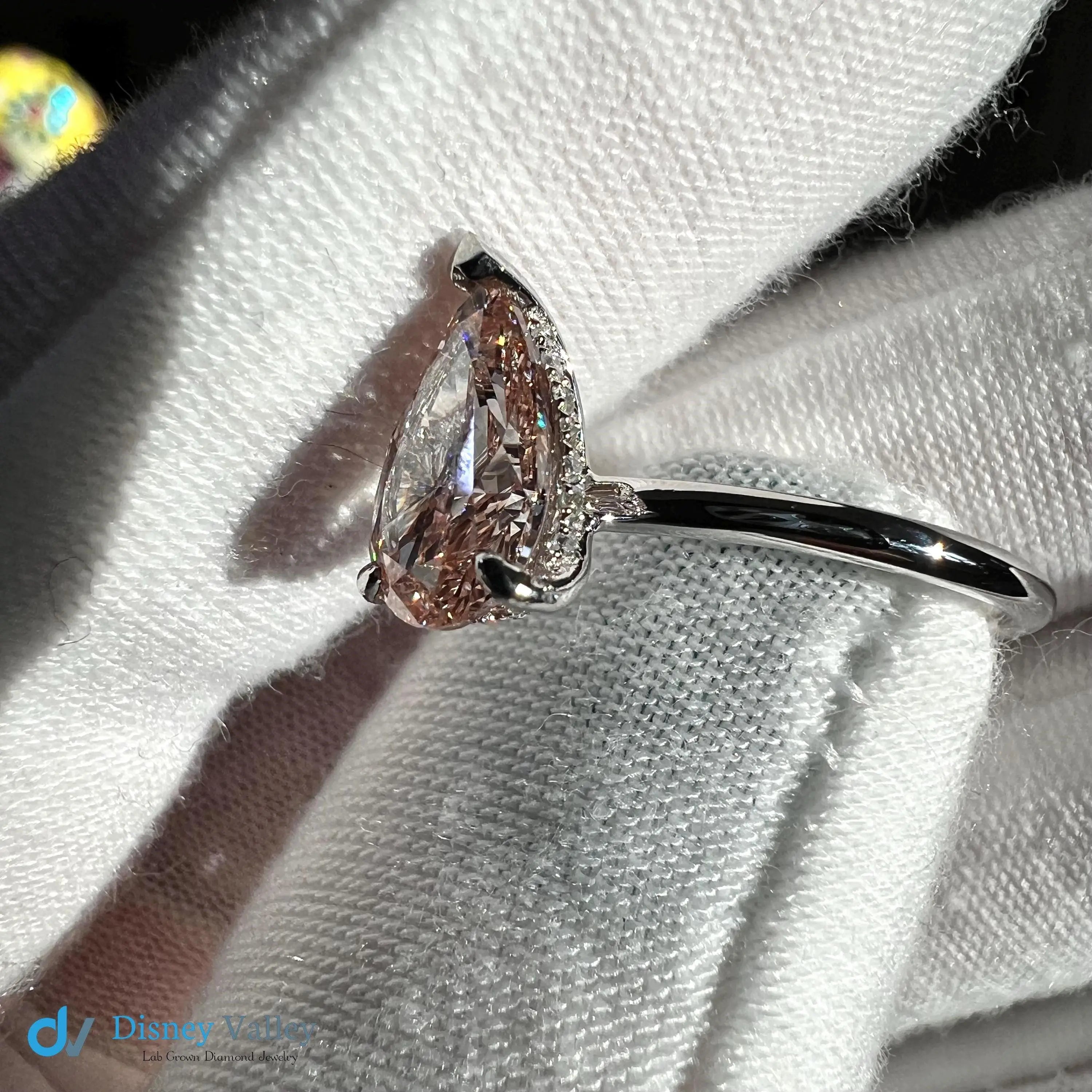 Certified 2CT Pear Fancy Intense Pink Lab Grown Diamond Hidden Halo Engagement Ring - DisneyValley
