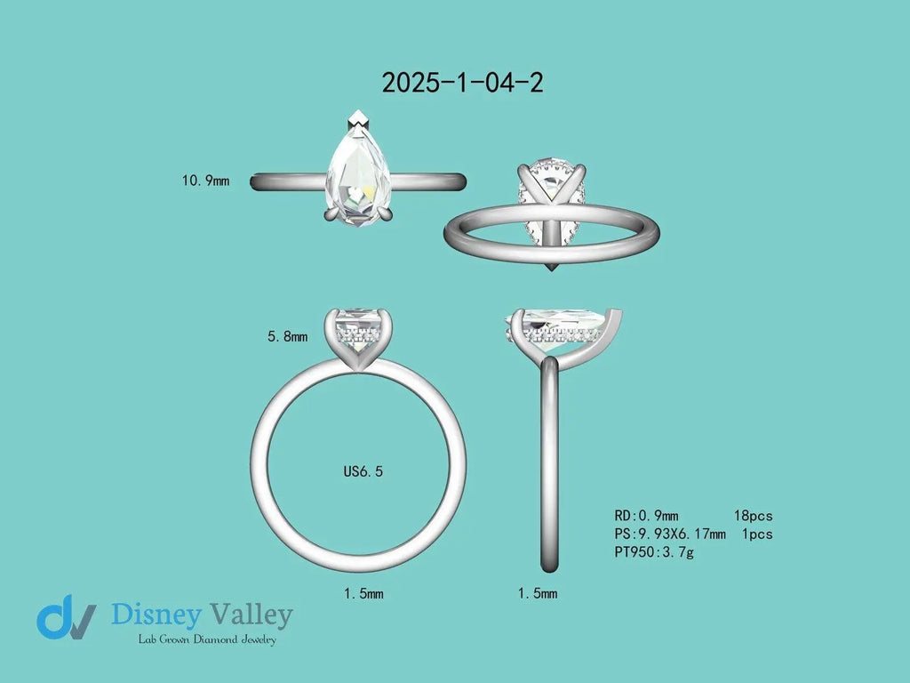 Certified 2CT Pear Fancy Intense Pink Lab Grown Diamond Hidden Halo Engagement Ring - DisneyValley