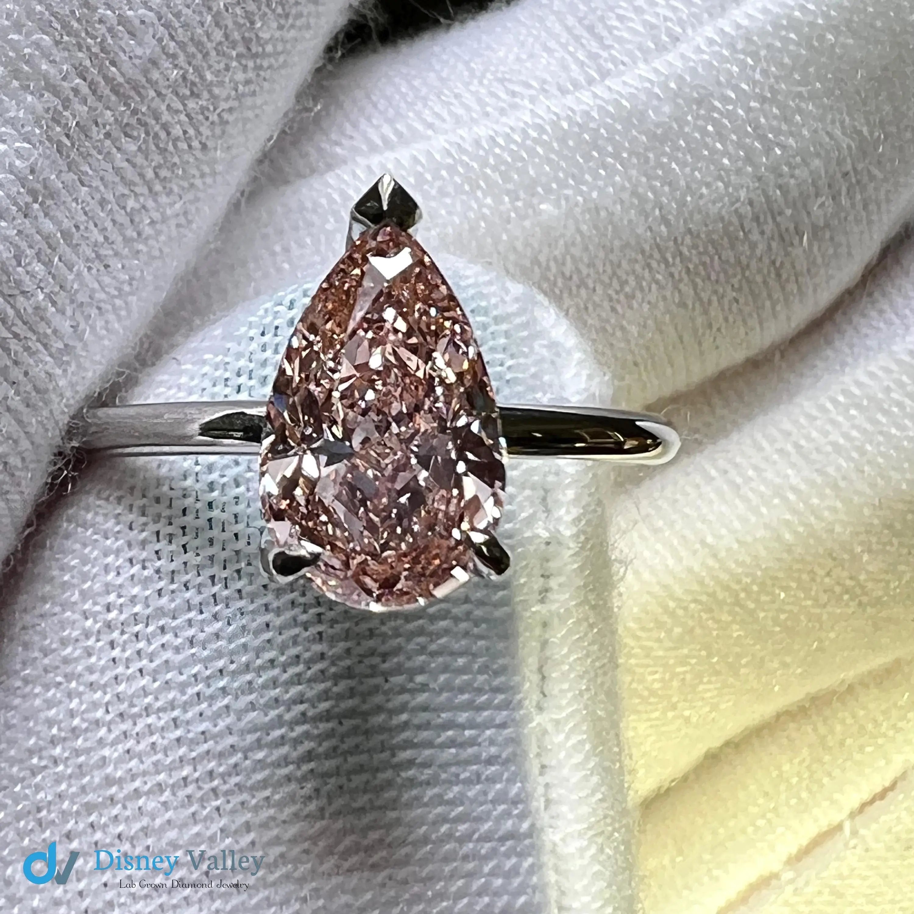 Certified 2CT Pear Fancy Intense Pink Lab Grown Diamond Hidden Halo Engagement Ring - DisneyValley Image principale du produit