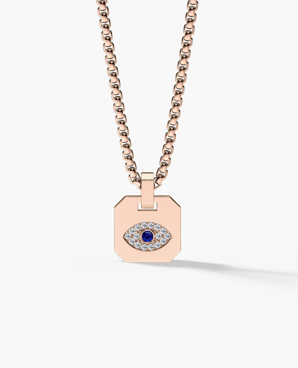EVIL EYE Dog Tag Gold Pendant with 0.20ct Sapphire and Diamonds