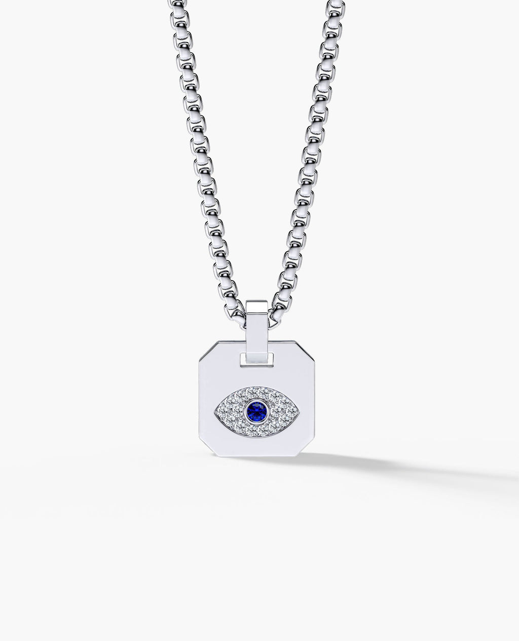 EVIL EYE Dog Tag Gold Pendant with 0.20ct Sapphire and Diamonds