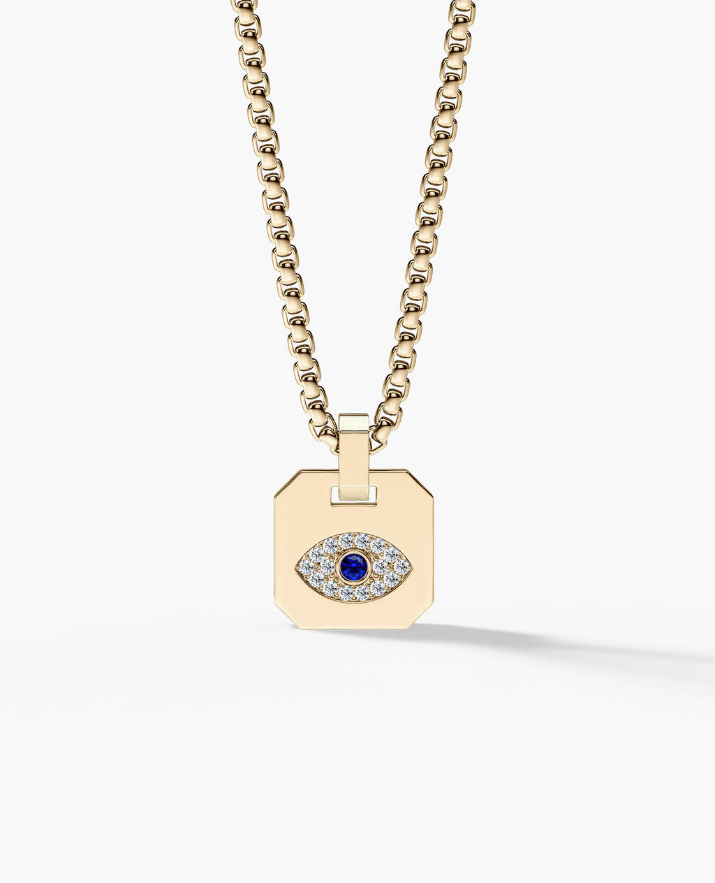 EVIL EYE Dog Tag Gold Pendant with 0.20ct Sapphire and Diamonds