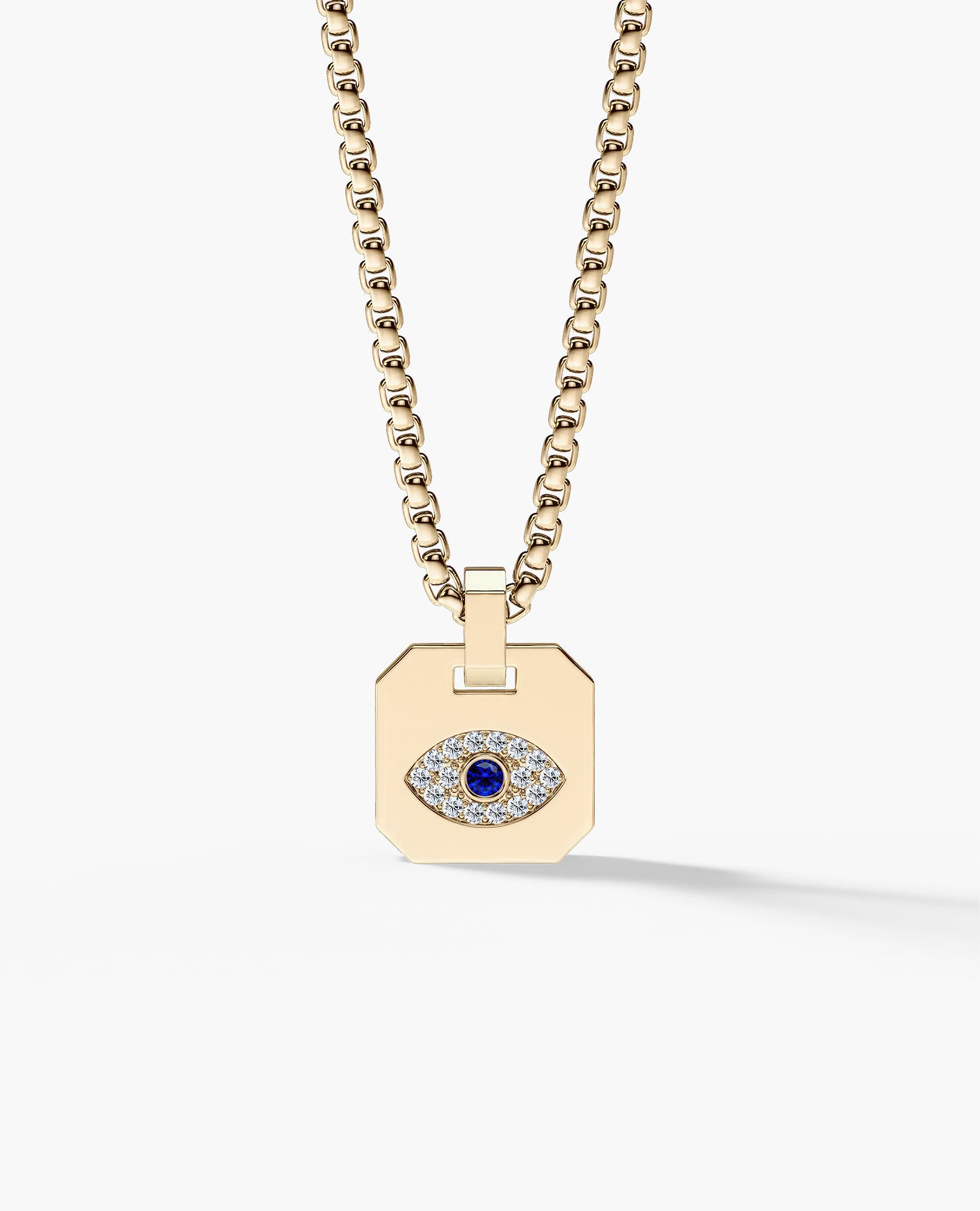 EVIL EYE Dog Tag Gold Pendant with 0.20ct Sapphire and Diamonds