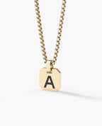 INITIAL DOG TAG Gold Pendant with 0.10ct Black Diamonds