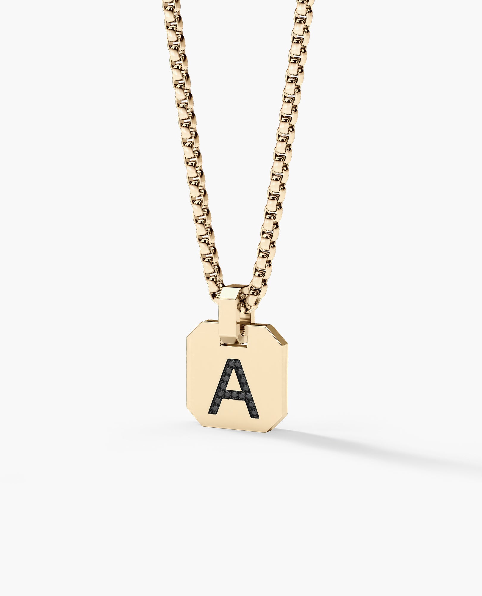 INITIAL DOG TAG Gold Pendant with 0.10ct Black Diamonds