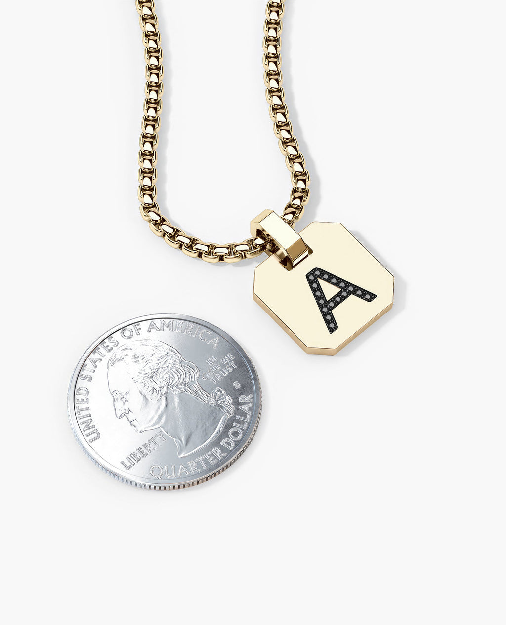 INITIAL DOG TAG Gold Pendant with 0.10ct Black Diamonds