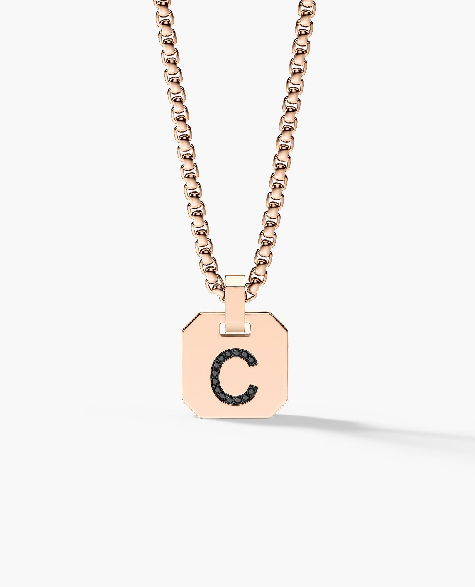 INITIAL DOG TAG Gold Pendant with 0.10ct Black Diamonds