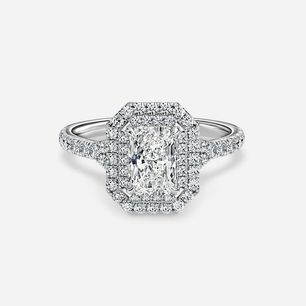 1.50 CT Radiant Cut Moissanite Halo & Pave Style Engagement Ring