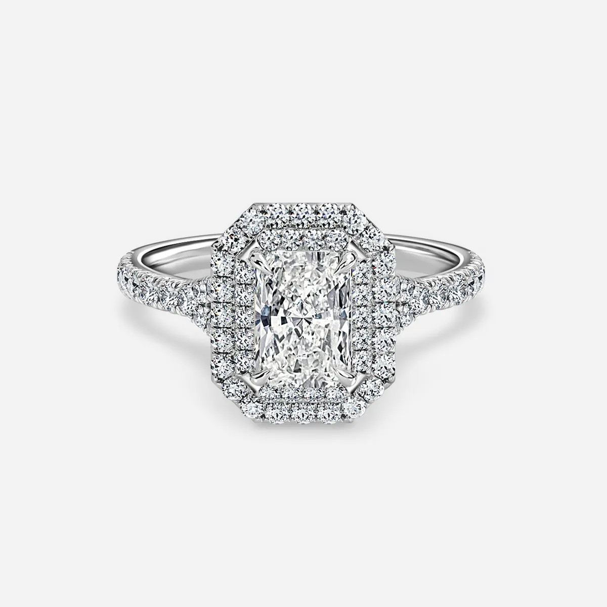 1.50 CT Radiant Cut Moissanite Halo & Pave Style Engagement Ring