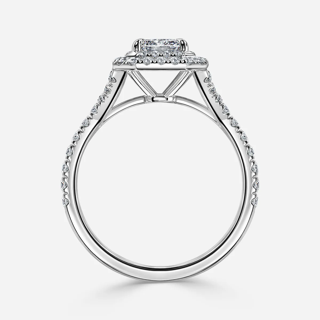 1.50 CT Radiant Cut Moissanite Halo & Pave Style Engagement Ring
