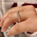Round Diamond Curved Wedding Band with Double Row