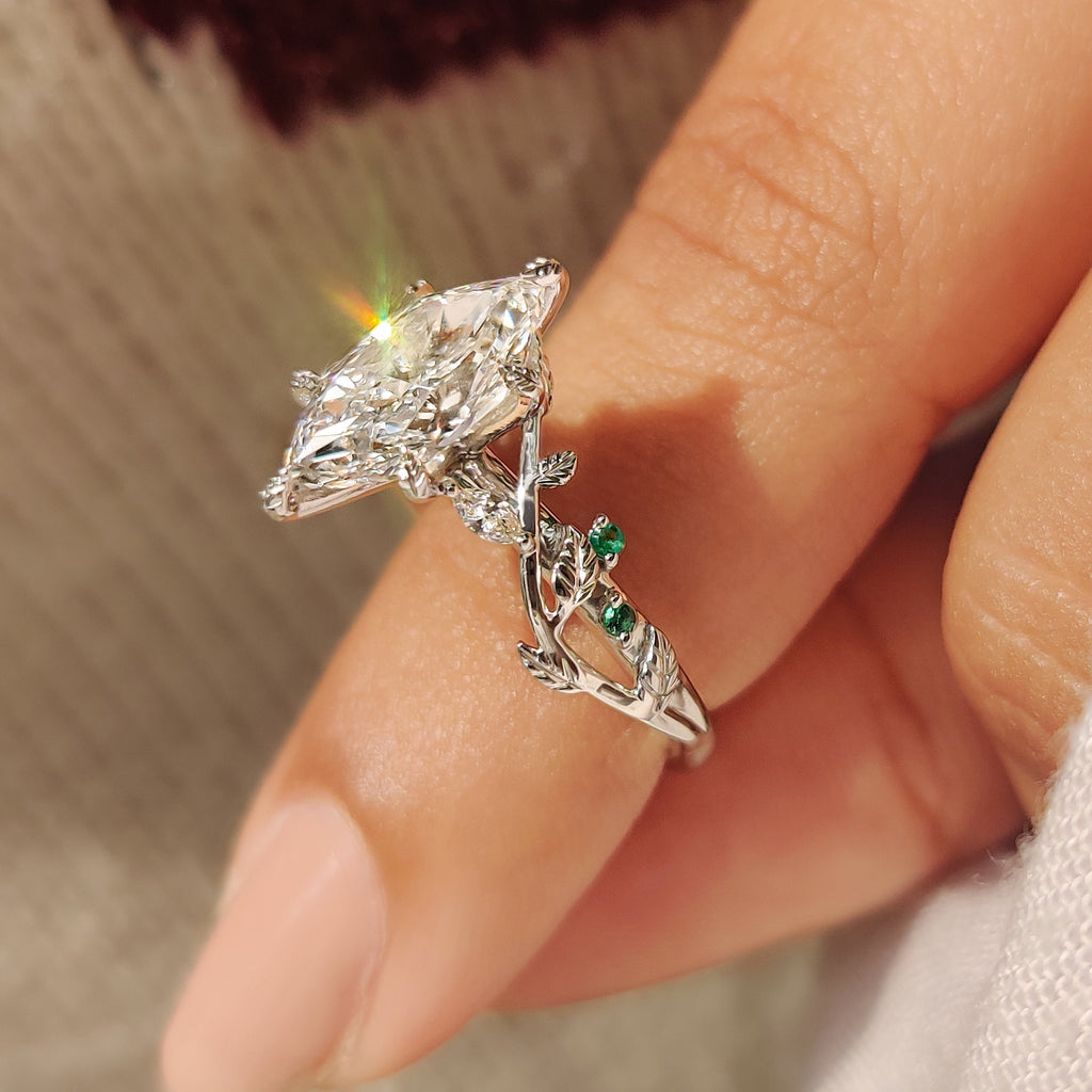 Nature Inspired Dutch Marquise Diamond Ring With Cluster Setting