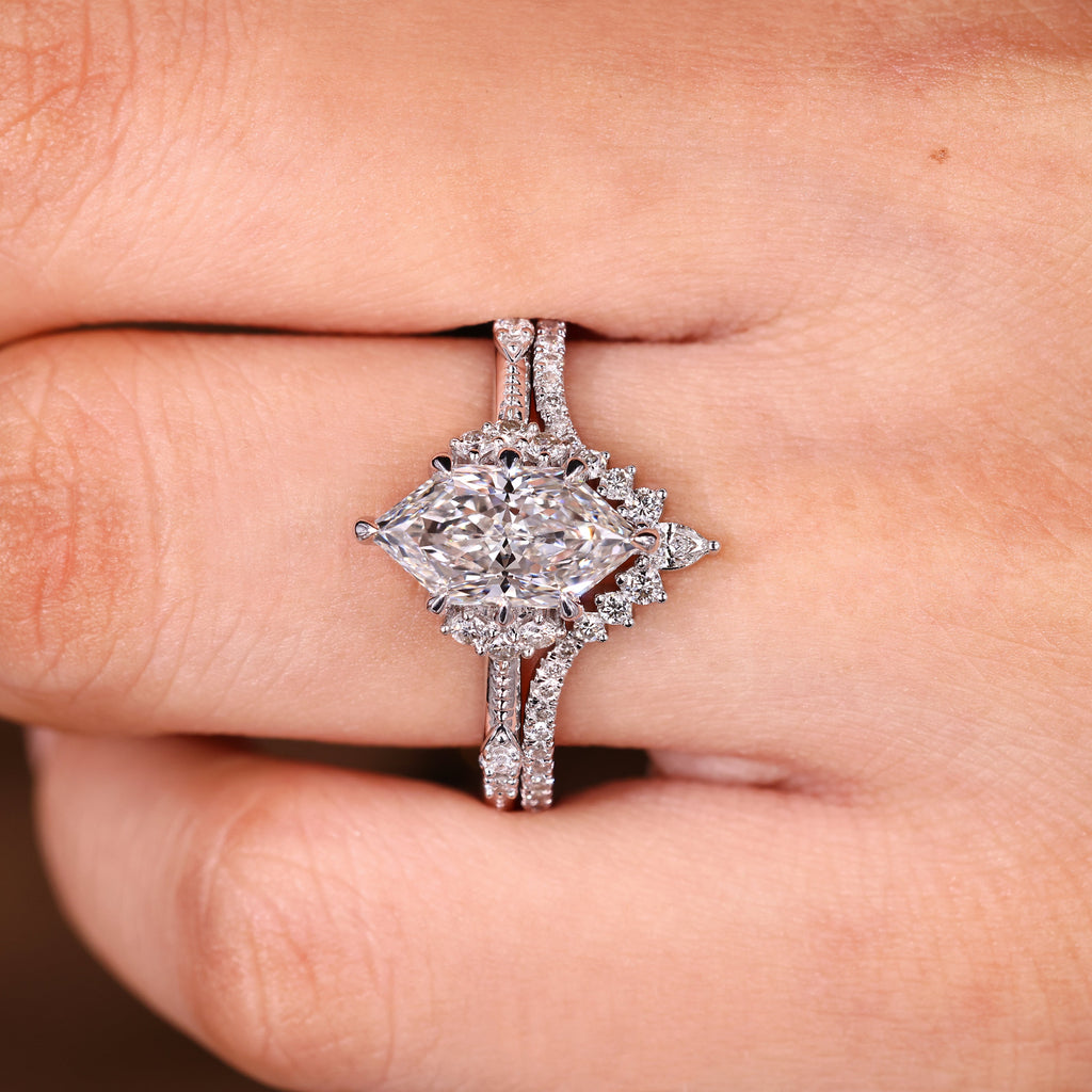 Dutch Marquise Engagement Ring With Wedding Band In Stackable Style