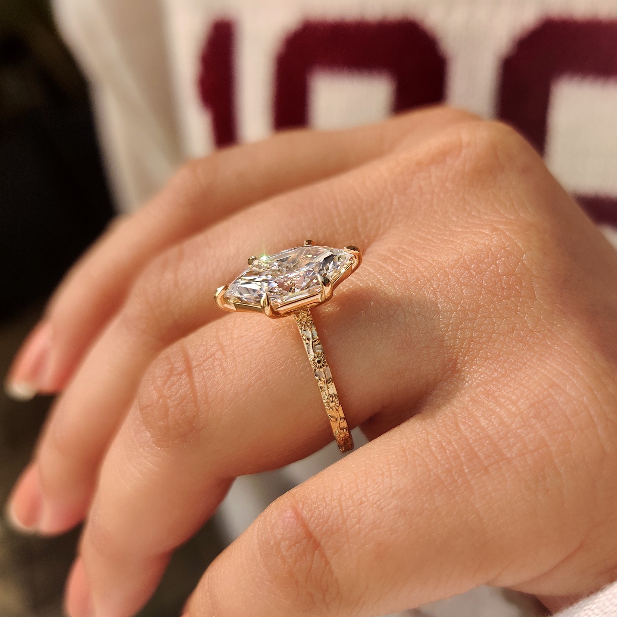 Nature Inspired Dutch Marquise Engagement Ring in Sunflower Design Secondary image