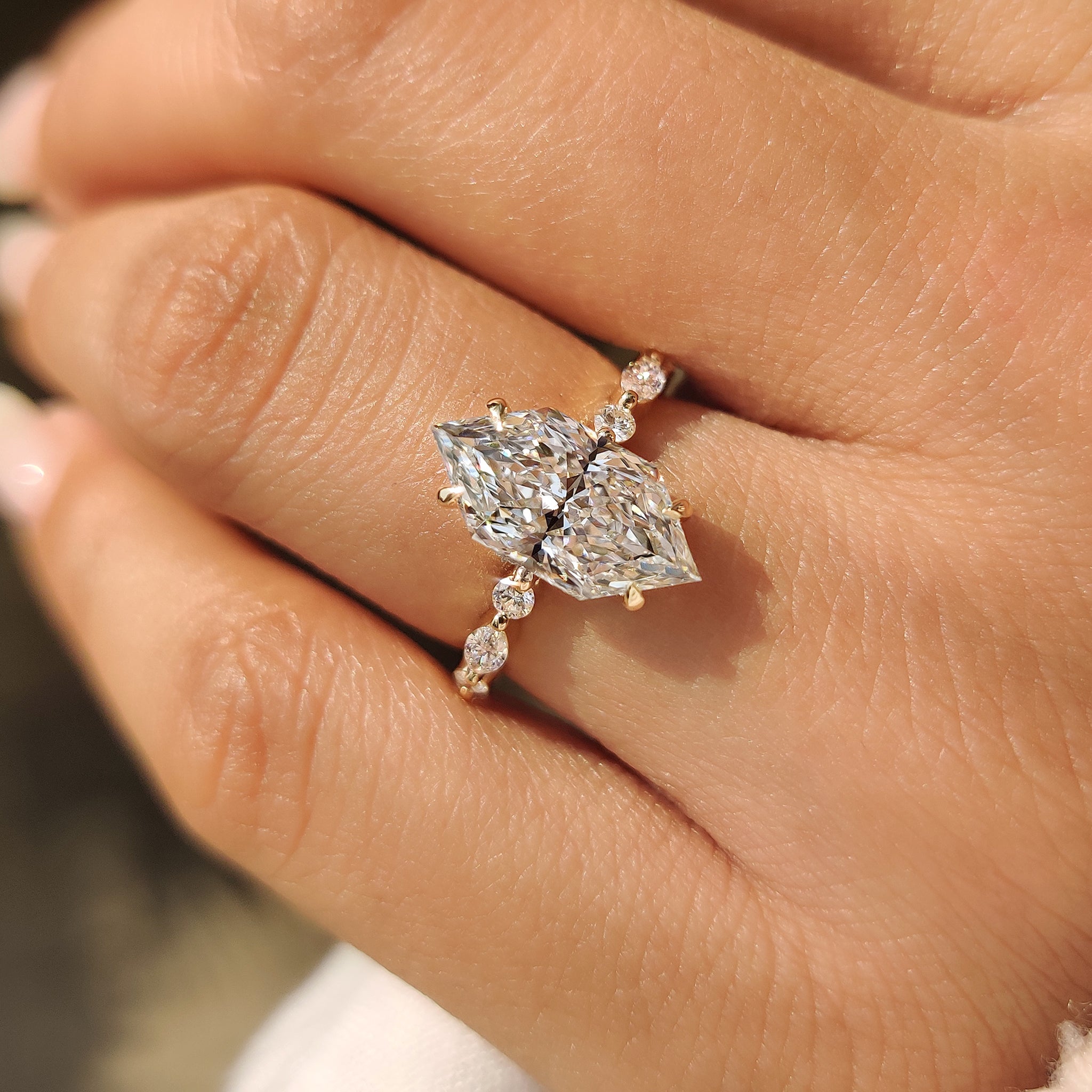Dutch Marquise Engagement Ring in Shared Prong Pave Setting
