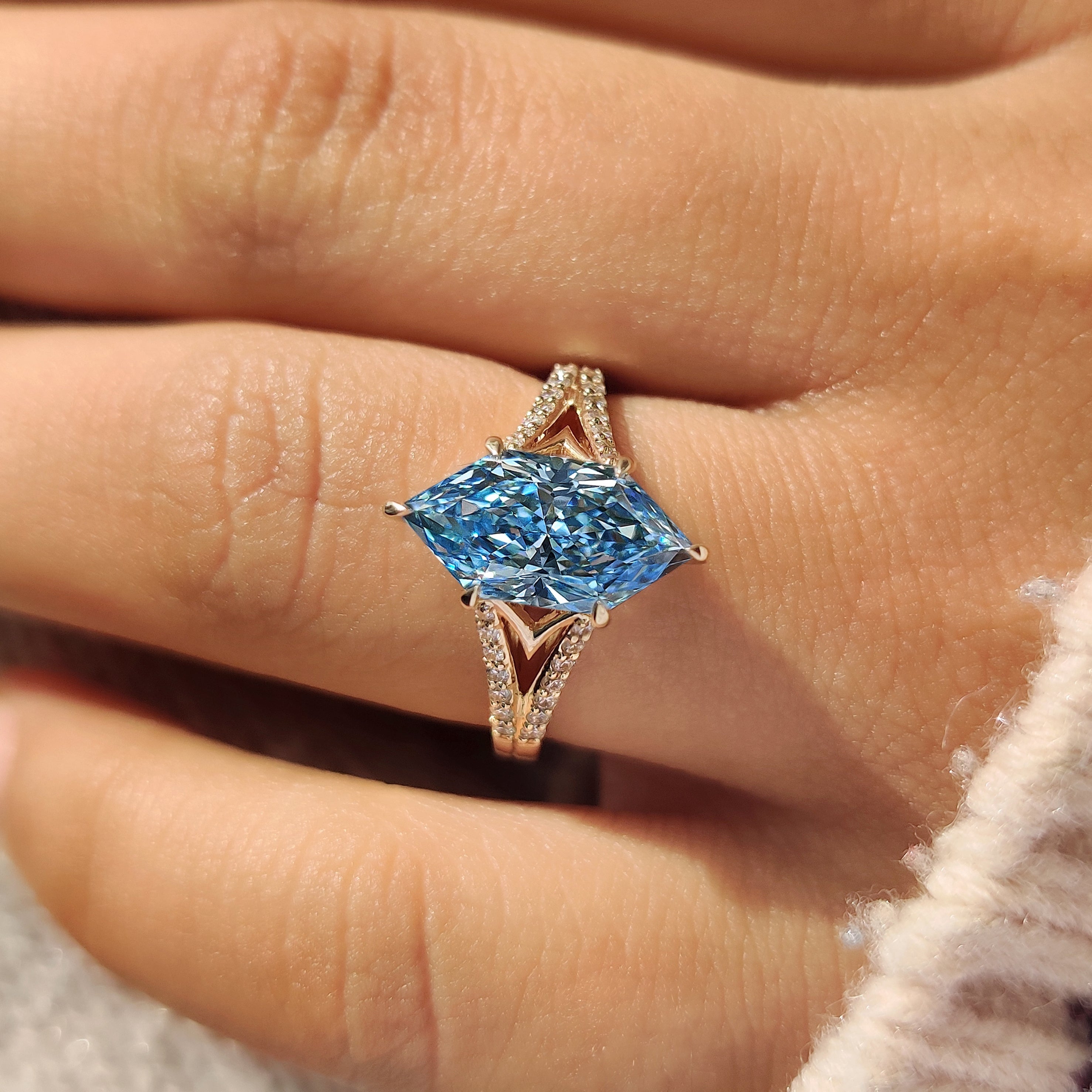 Blue Dutch Marquise Diamond Ring In Split Shank Secondary image