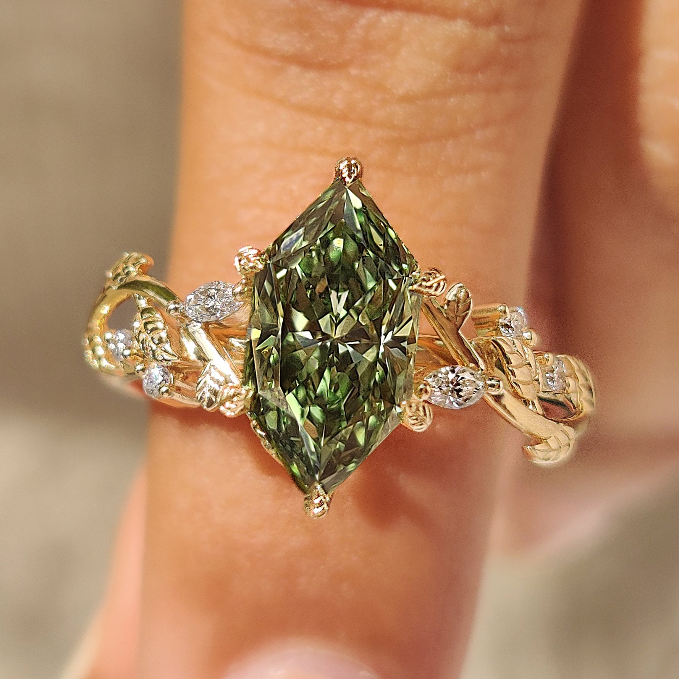 Green Dutch Marquise Engagement Ring in Leaf Details Main image