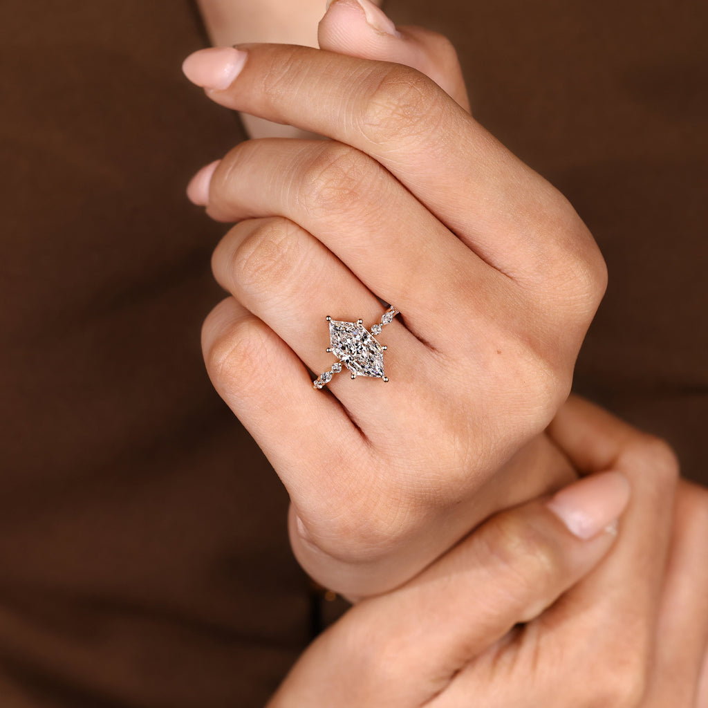 Dutch Marquise Engagement Ring With Distance Pave Prong Style