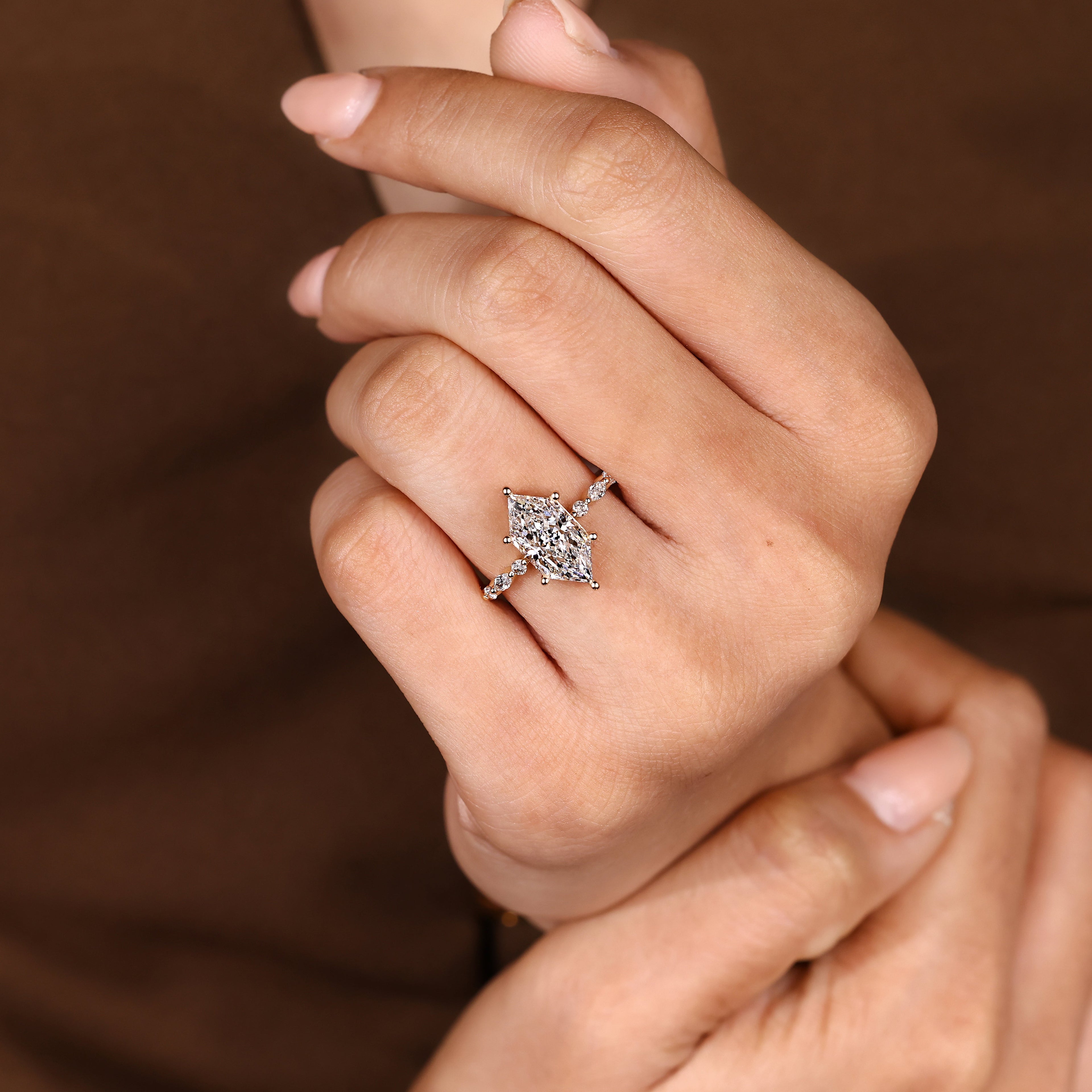 Dutch Marquise Engagement Ring With Distance Pave Prong Style
