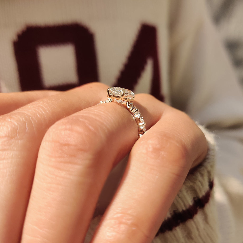 Dutch Marquise Engagement Ring in Shared Prong Pave Setting