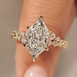 Dutch Marquise Diamond Ring with Hand Engraved Filigree Design