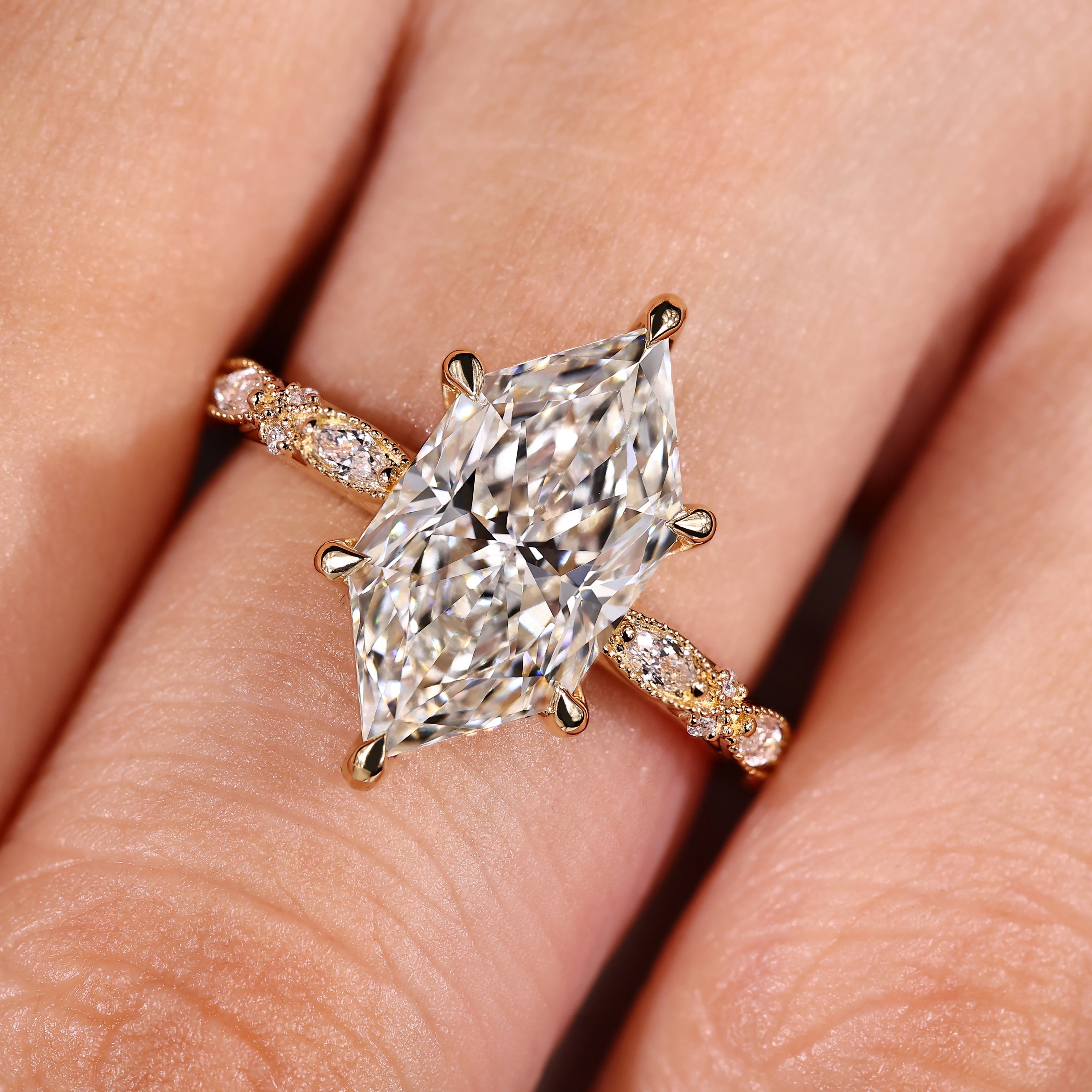 Dutch Marquise Vintage Inspired Engagement Ring with Pave