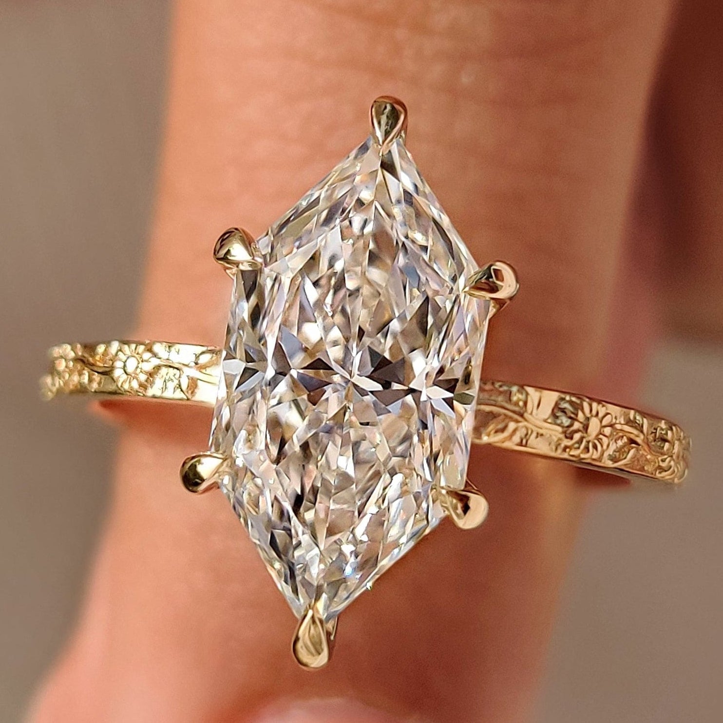 Nature Inspired Dutch Marquise Engagement Ring in Sunflower Design