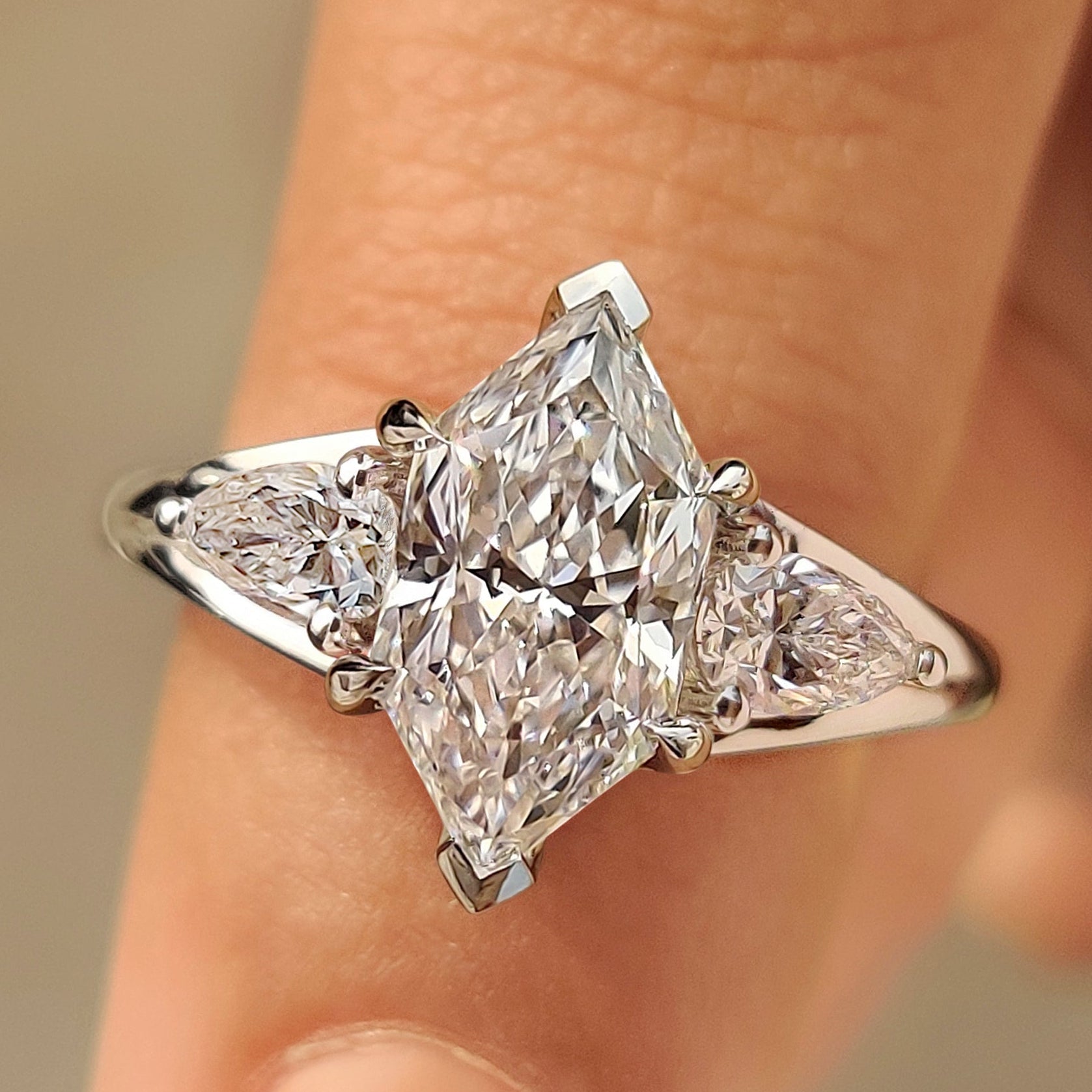 Three Stone Style Dutch Marquise Diamond Ring With Pear Side Stone Main image