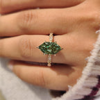 Green Dutch Marquise Engagement Ring with Milgrain Details