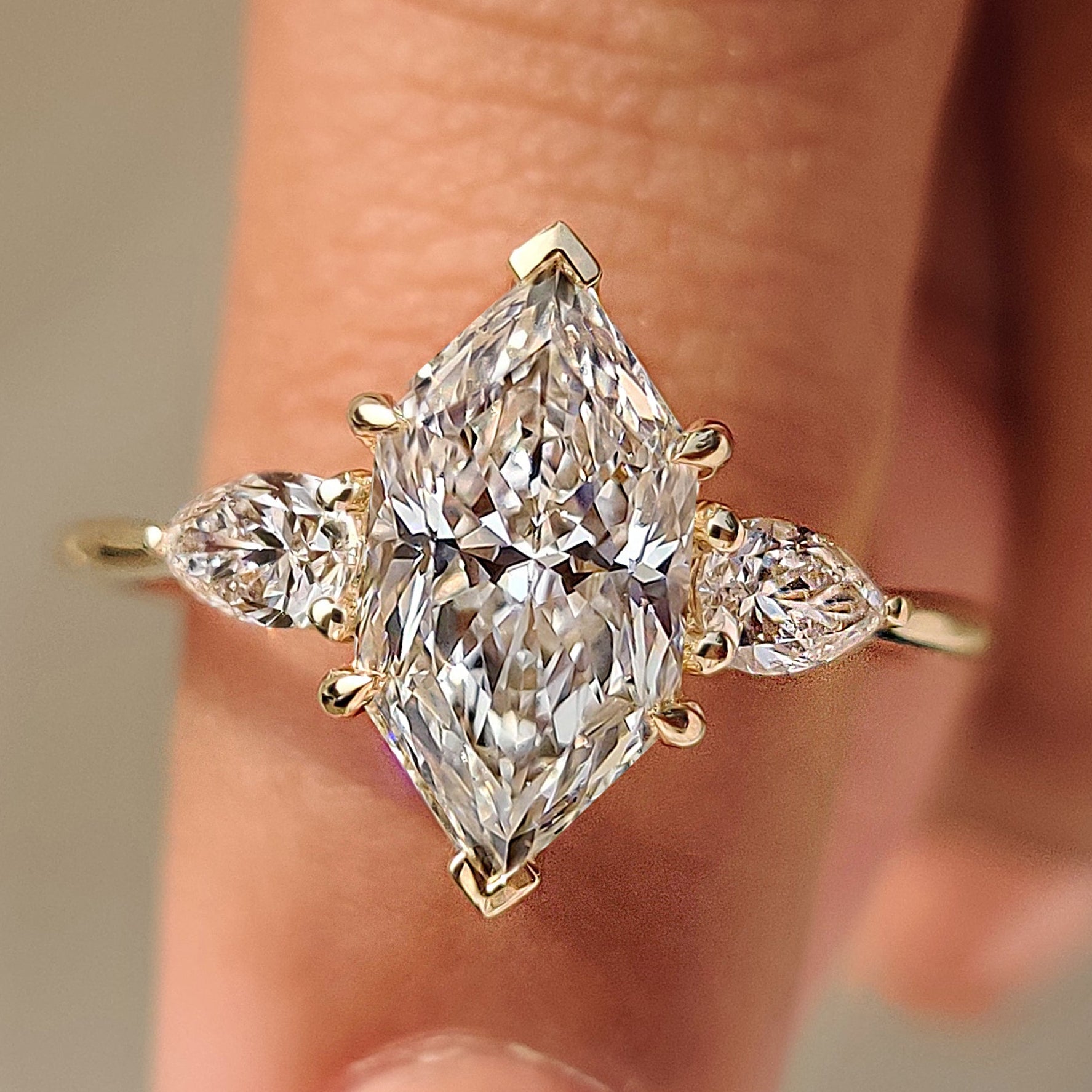 Dutch Marquise Three Stone Engagement Ring in Tapered Shank