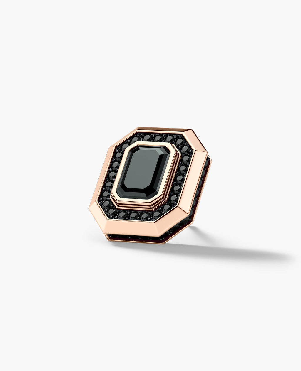 HALO Gold Emerald Cut Single Stud Earring with 0.55ct - 1.40ct Black Diamonds