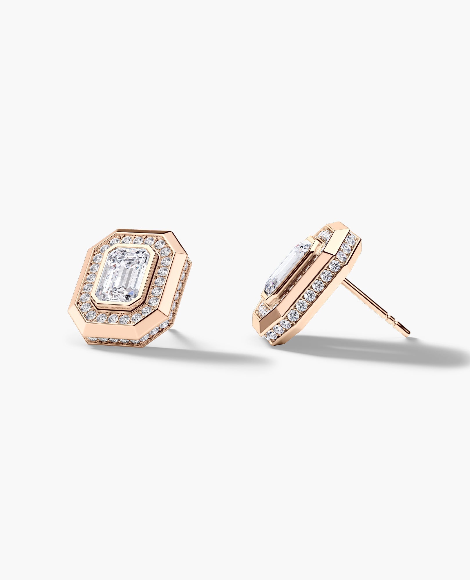 HALO Gold Emerald Cut Single Stud Earring with 0.55ct - 1.40ct Diamonds
