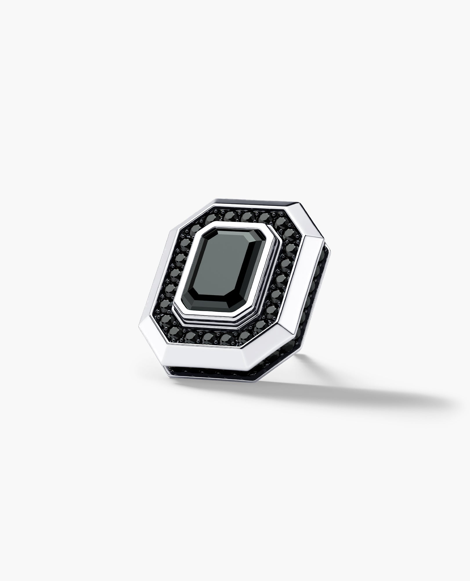 HALO Gold Emerald Cut Single Stud Earring with 0.55ct - 1.40ct Black Diamonds