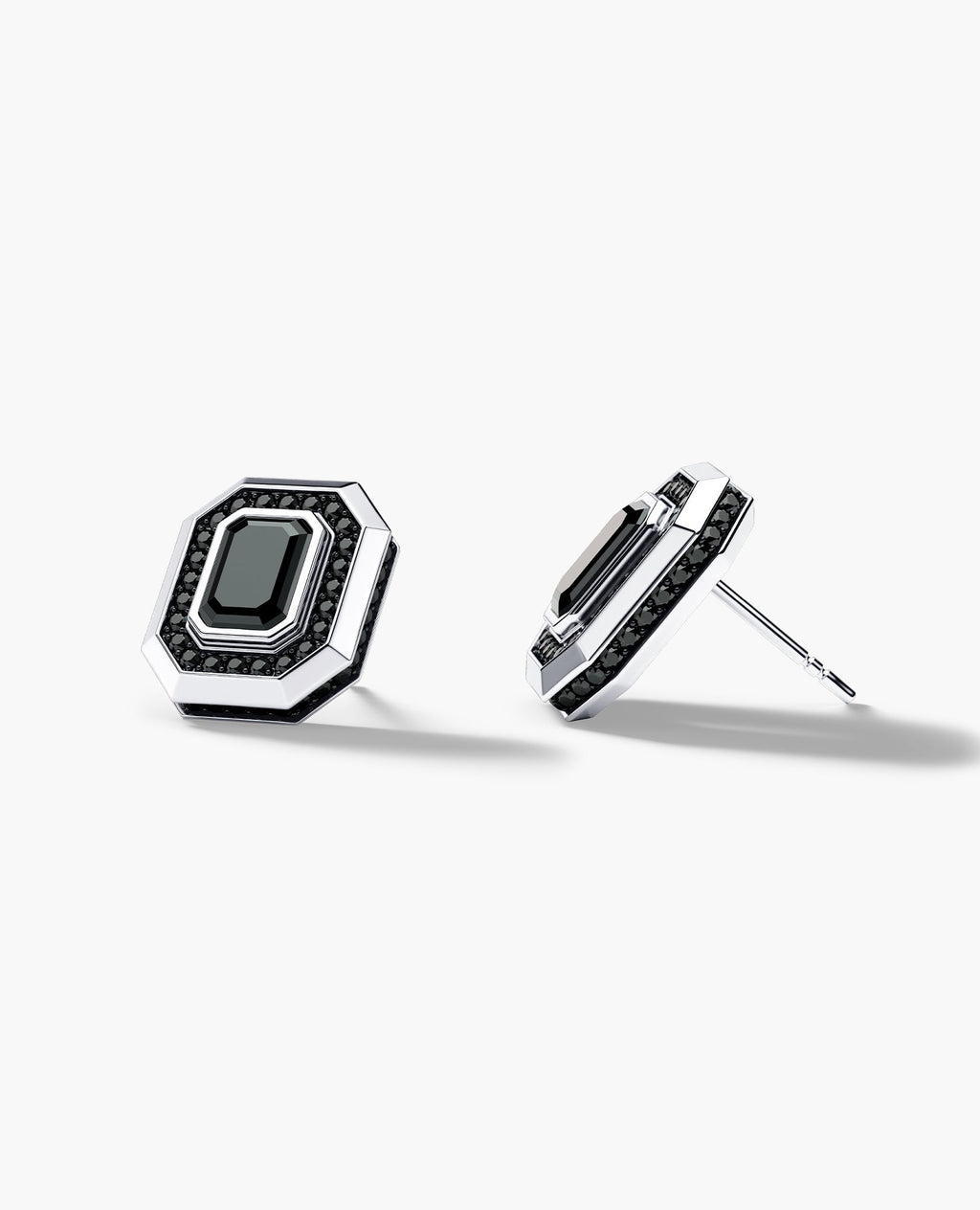 HALO Gold Emerald Cut Single Stud Earring with 0.55ct - 1.40ct Black Diamonds