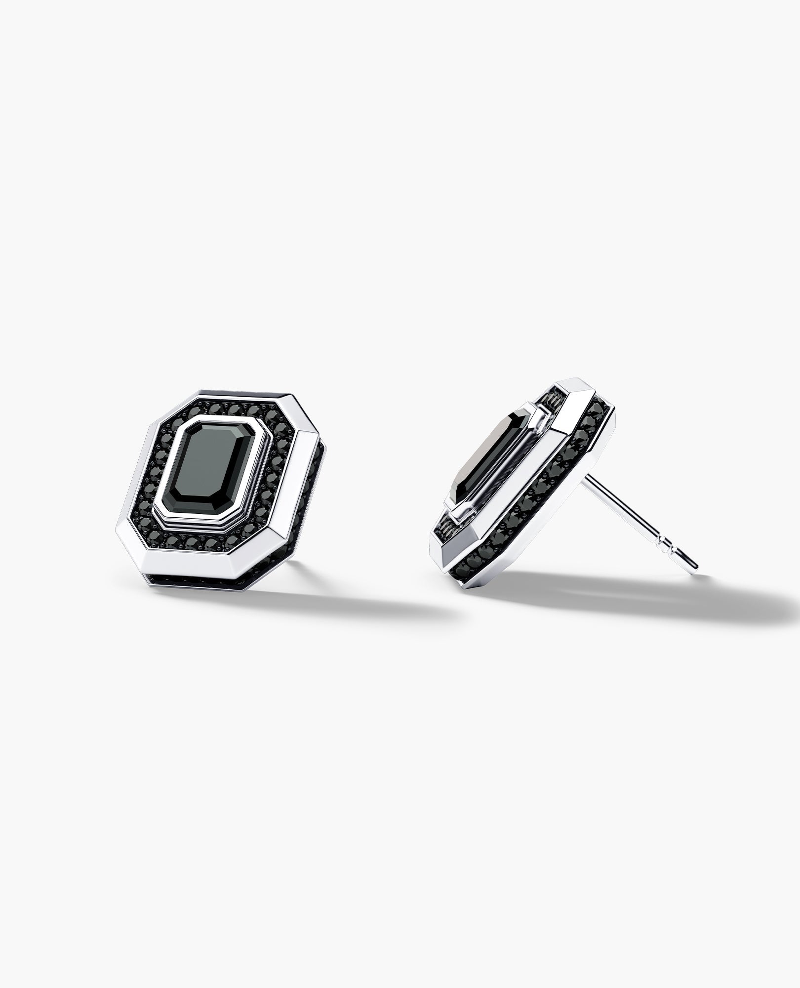 HALO Gold Emerald Cut Single Stud Earring with 0.55ct - 1.40ct Black Diamonds